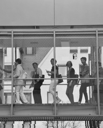 Teilnehmerinnen der Frauenakademie Ulm auf dem Weg zum Unterricht in der Ulmer Volkshochschule Bidl: Teilnehmerinnen der Frauenakademie Ulm auf dem Weg zum Unterricht in der Ulmer Volkshochschule
