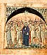 Pfingstbild aus dem 6. Jahrhundert mit Maria, den Aposteln und dem Heiligen Geist dargestellt als Taube.
