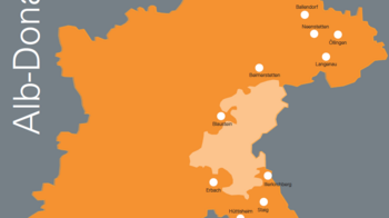Bild: .. um Ulm herum: Die zwölf Orte, an denen die vh Ulm aktiv ist